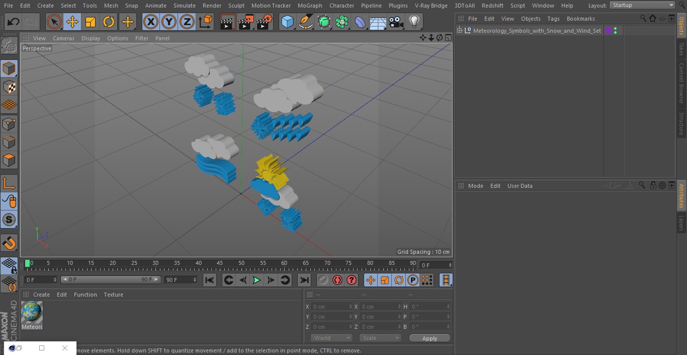 Meteorology Symbols with Snow and Wind Set 3D