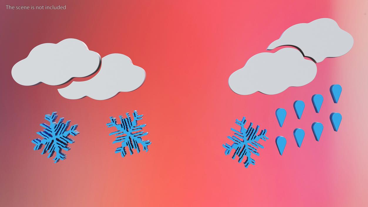 Meteorology Symbols with Snow and Wind Set 3D