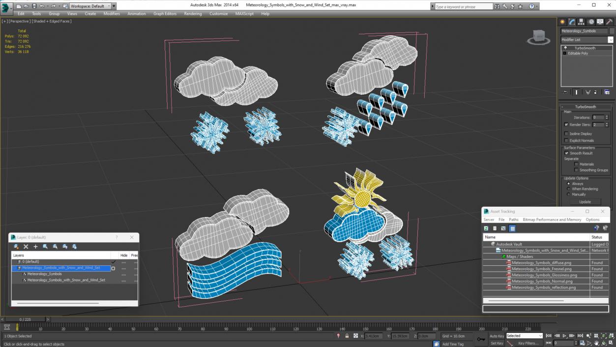 Meteorology Symbols with Snow and Wind Set 3D