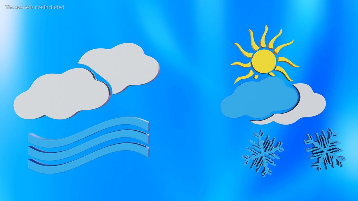 Meteorology Symbols with Snow and Wind Set 3D