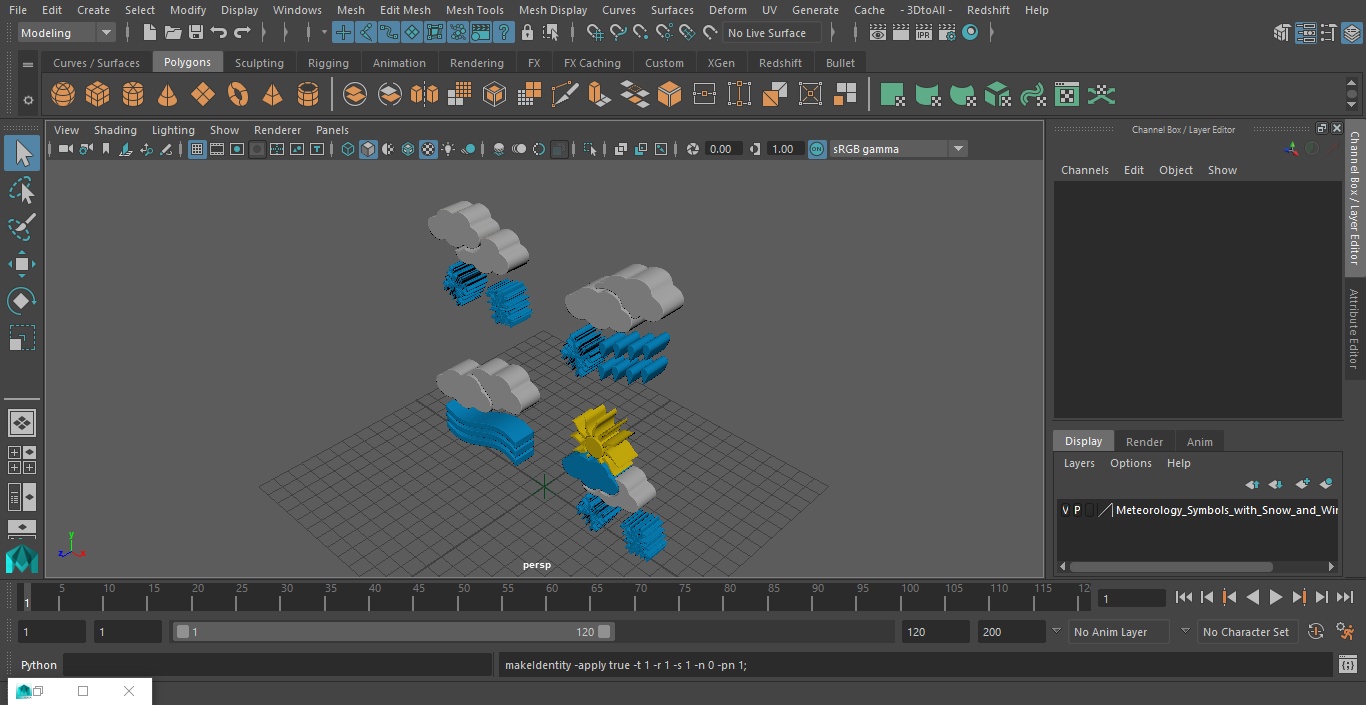 Meteorology Symbols with Snow and Wind Set 3D