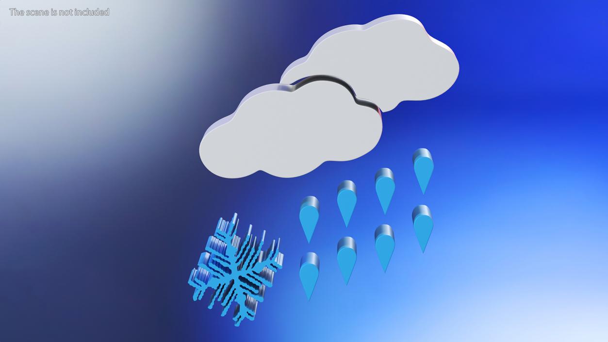 Meteorology Symbols with Snow and Wind Set 3D