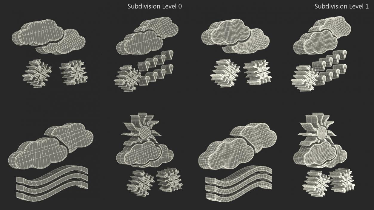 Meteorology Symbols with Snow and Wind Set 3D