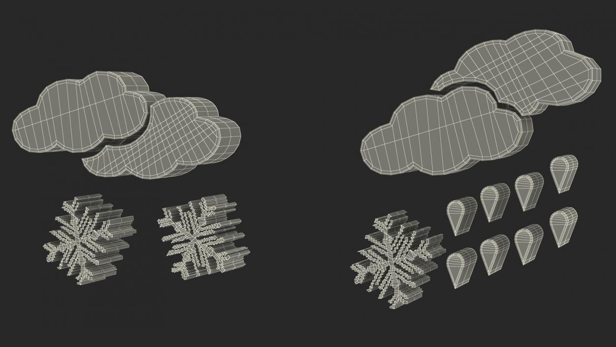 Meteorology Symbols with Snow and Wind Set 3D