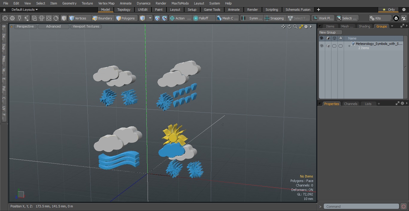 Meteorology Symbols with Snow and Wind Set 3D