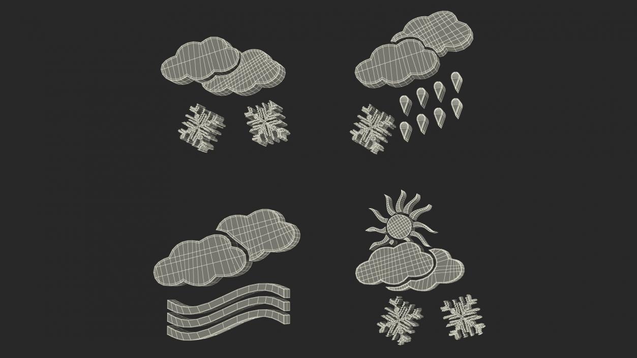 Meteorology Symbols with Snow and Wind Set 3D