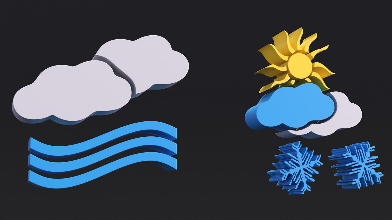 Meteorology Symbols with Snow and Wind Set 3D