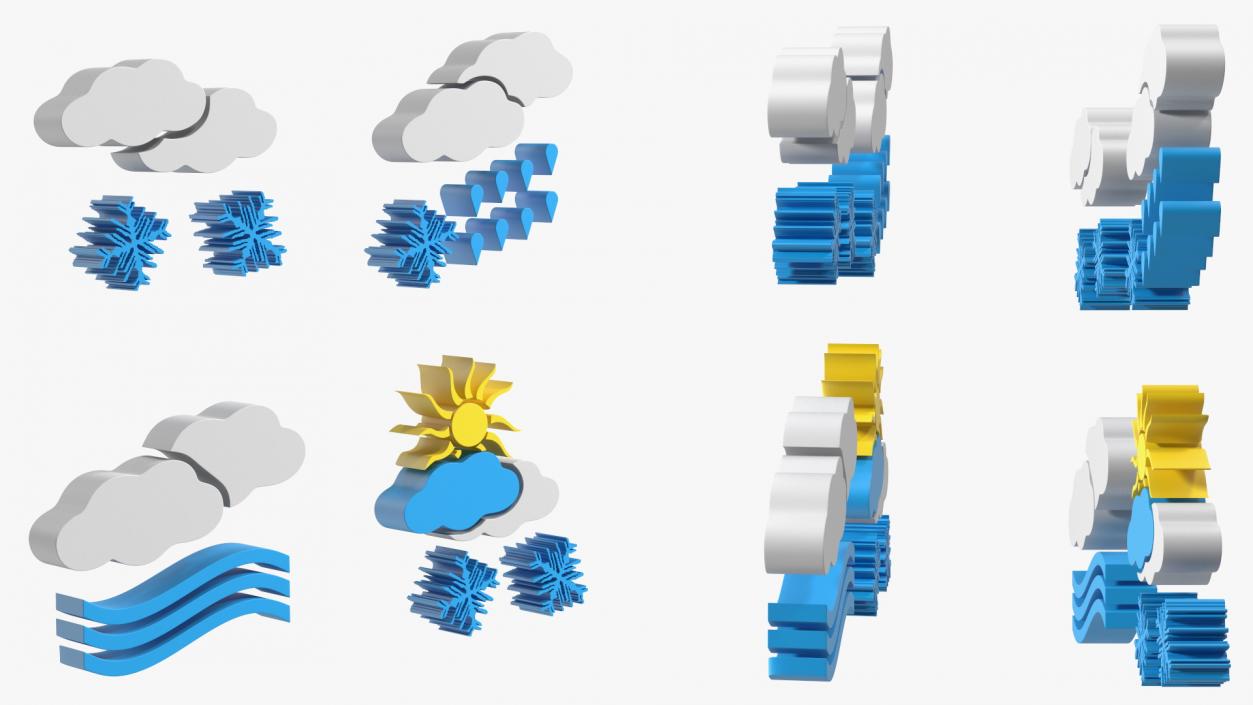 Meteorology Symbols with Snow and Wind Set 3D