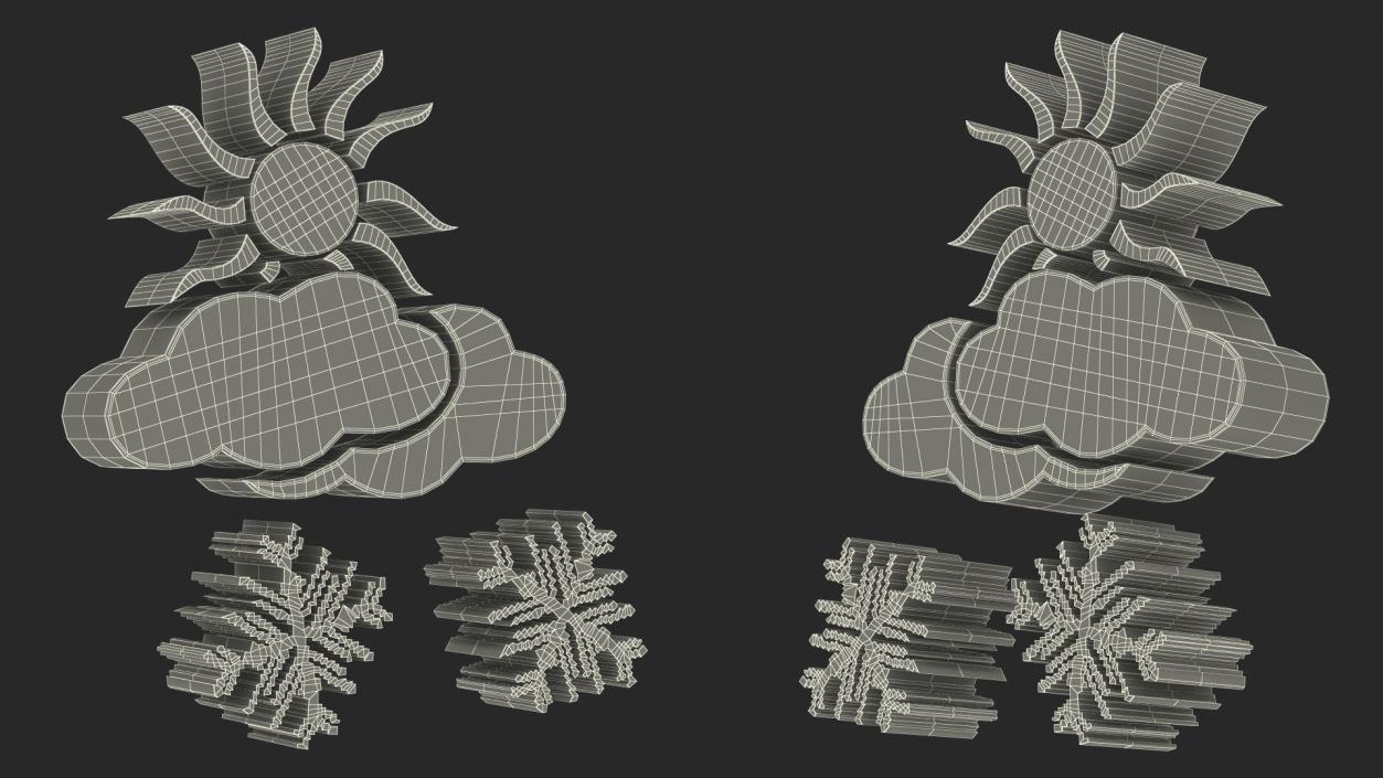 Meteorology Symbols with Snow and Wind Set 3D