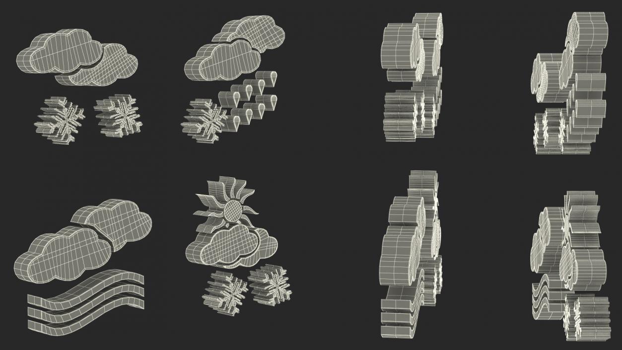 Meteorology Symbols with Snow and Wind Set 3D