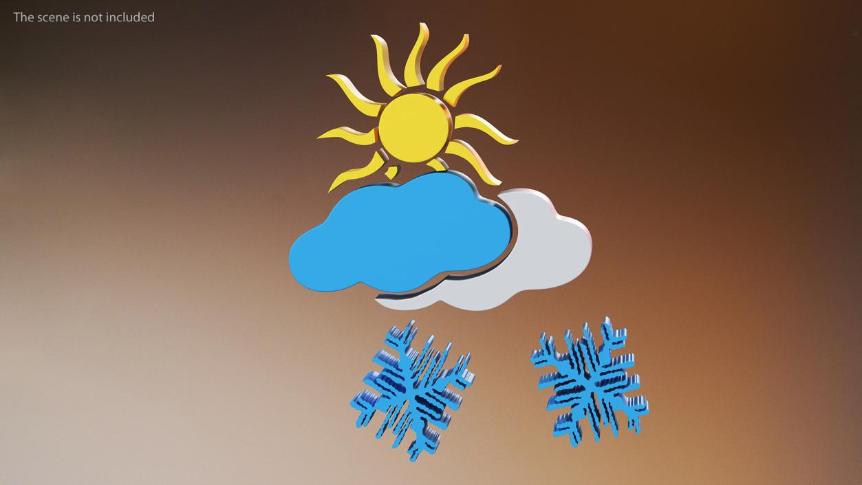 Meteorology Symbols with Snow and Wind Set 3D