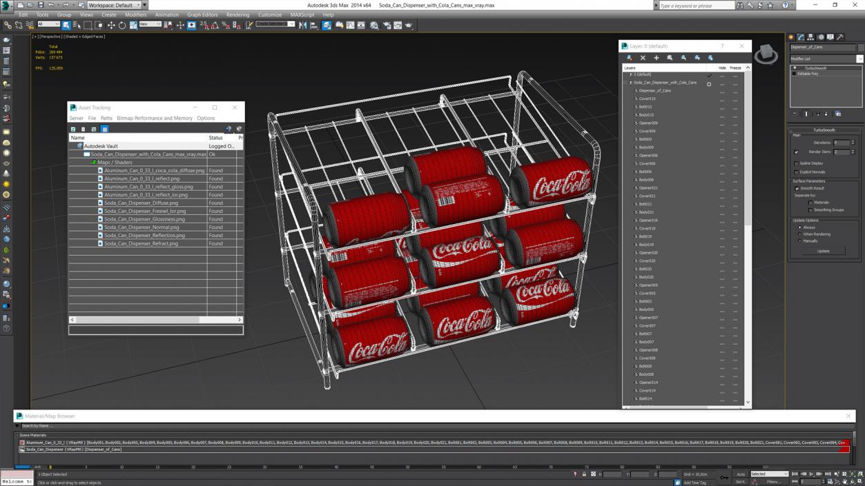 3D Soda Can Dispenser with Cola Cans model