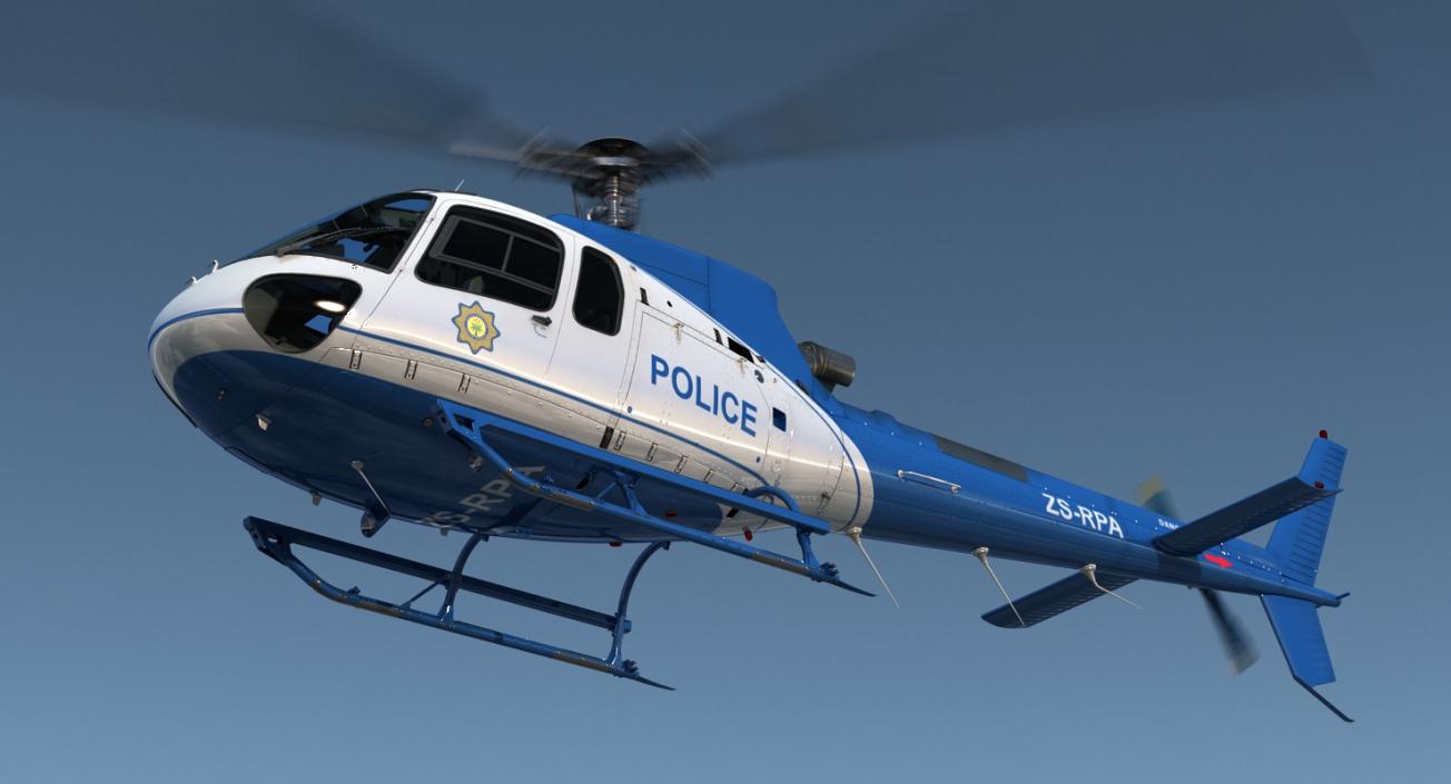 Police Helicopter Eurocopter AS-350 Rigged 3D