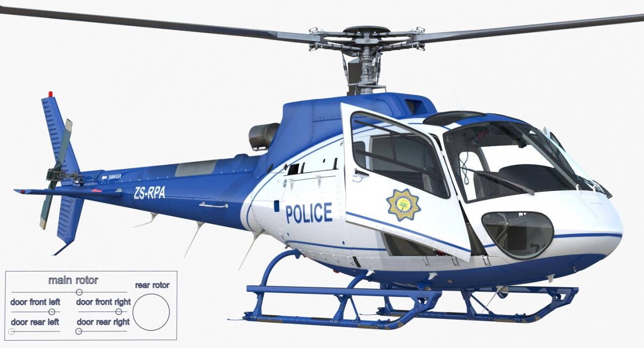 Police Helicopter Eurocopter AS-350 Rigged 3D