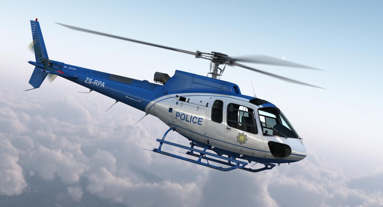 Police Helicopter Eurocopter AS-350 Rigged 3D