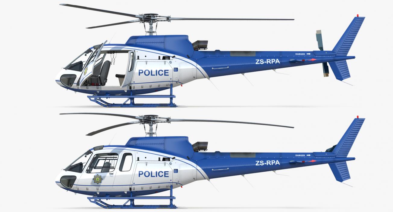 Police Helicopter Eurocopter AS-350 Rigged 3D