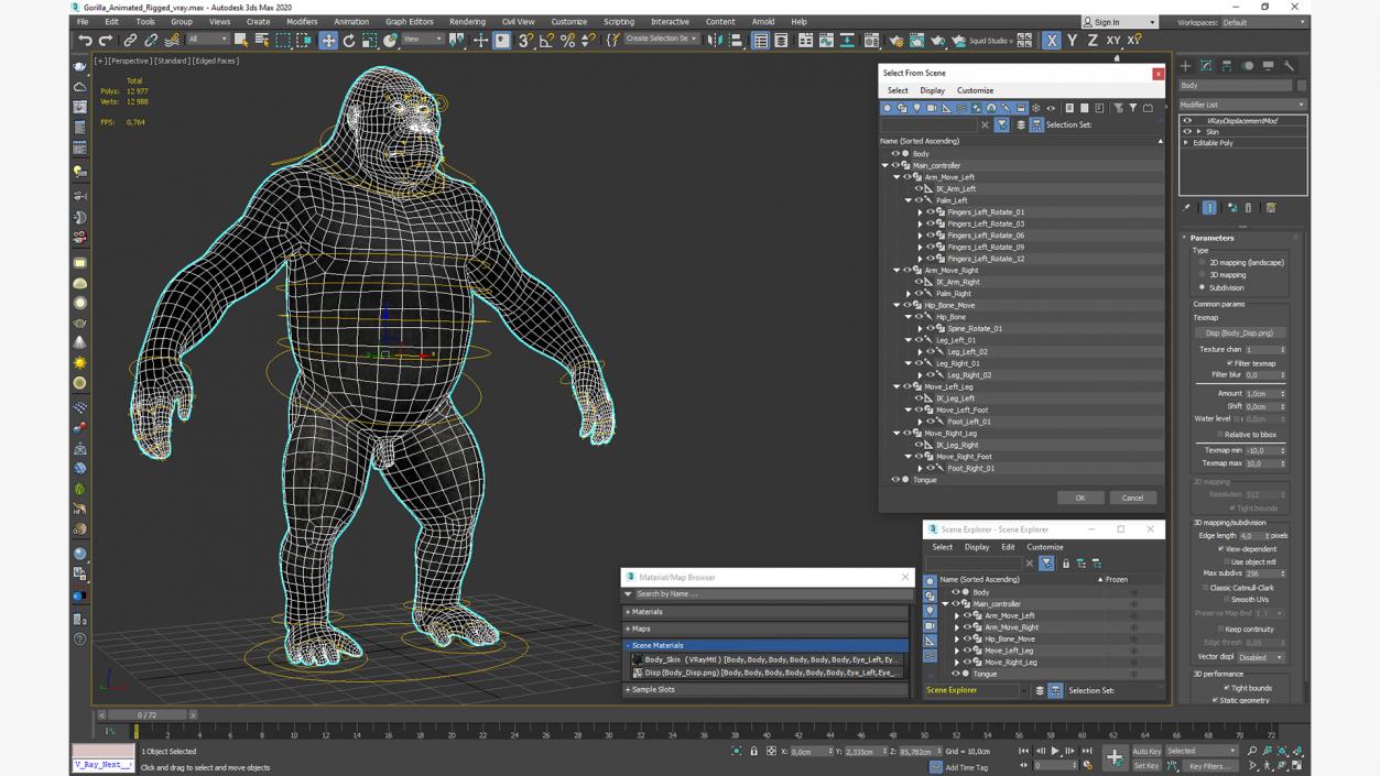 3D Gorilla Animated Rigged model