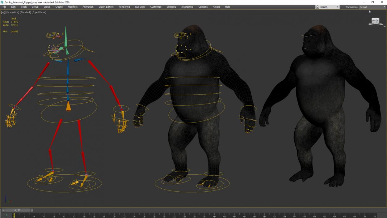 3D Gorilla Animated Rigged model