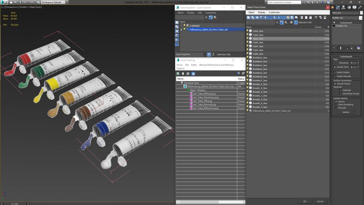 3D model Williamsburg Spilled Oil Paint Tubes Set