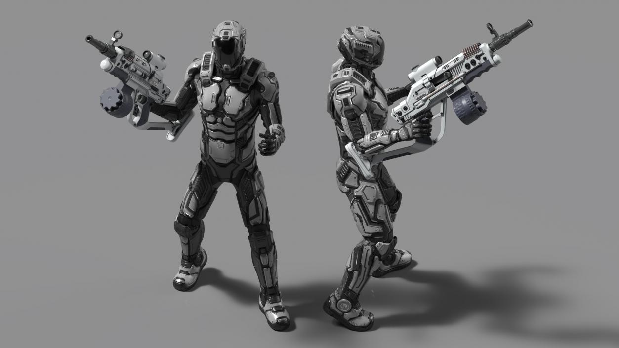 Futuristic Armored Robot with Rifle 2 3D