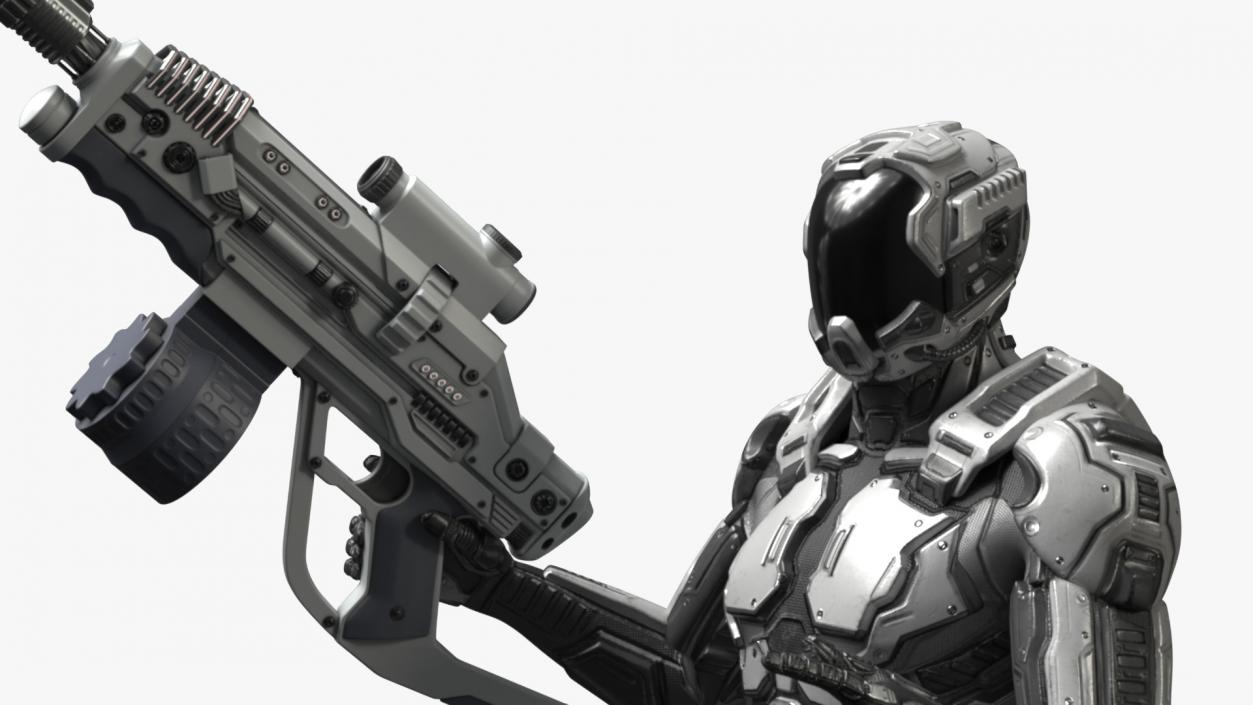 Futuristic Armored Robot with Rifle 2 3D