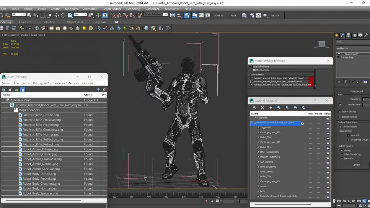 Futuristic Armored Robot with Rifle 2 3D