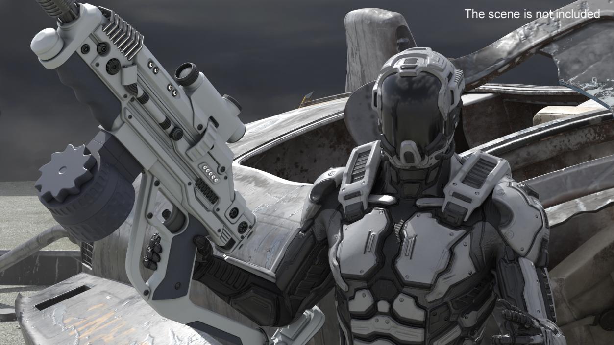 Futuristic Armored Robot with Rifle 2 3D