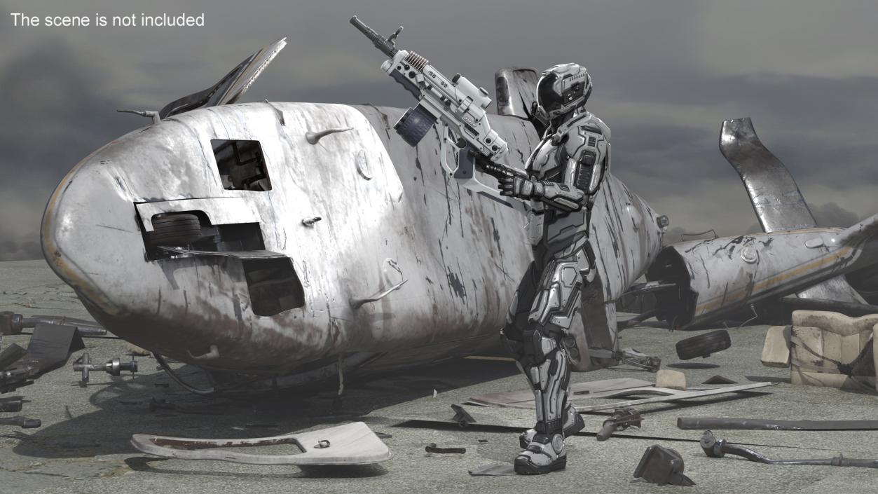 Futuristic Armored Robot with Rifle 2 3D