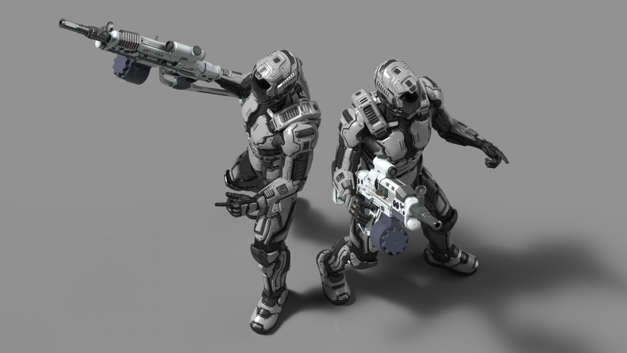 Futuristic Armored Robot with Rifle 2 3D