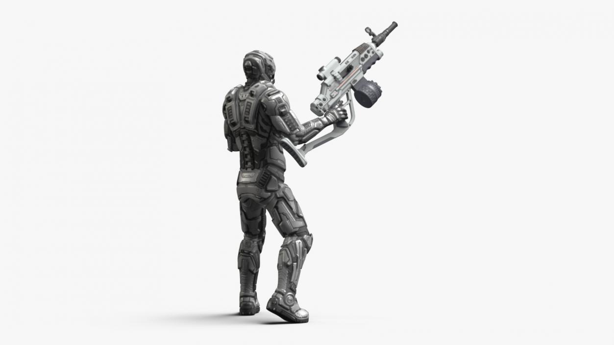 Futuristic Armored Robot with Rifle 2 3D