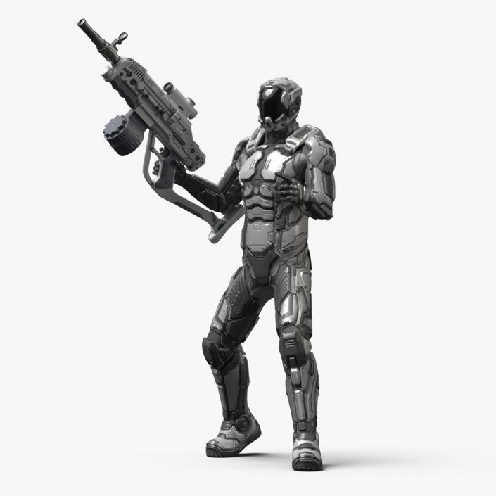 Futuristic Armored Robot with Rifle 2 3D