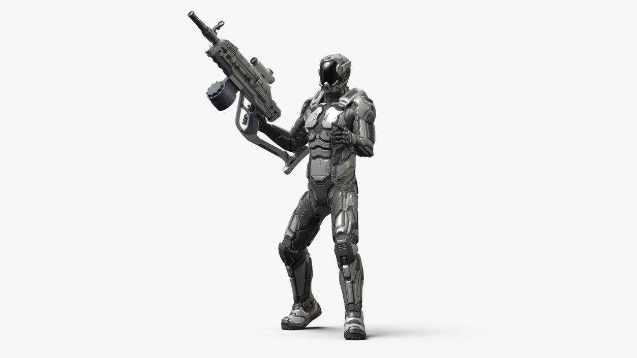 Futuristic Armored Robot with Rifle 2 3D