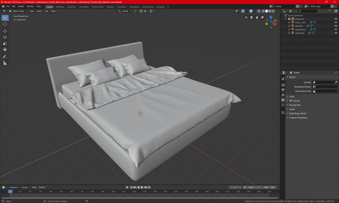 Modern Upholstered Double Bed 3D model