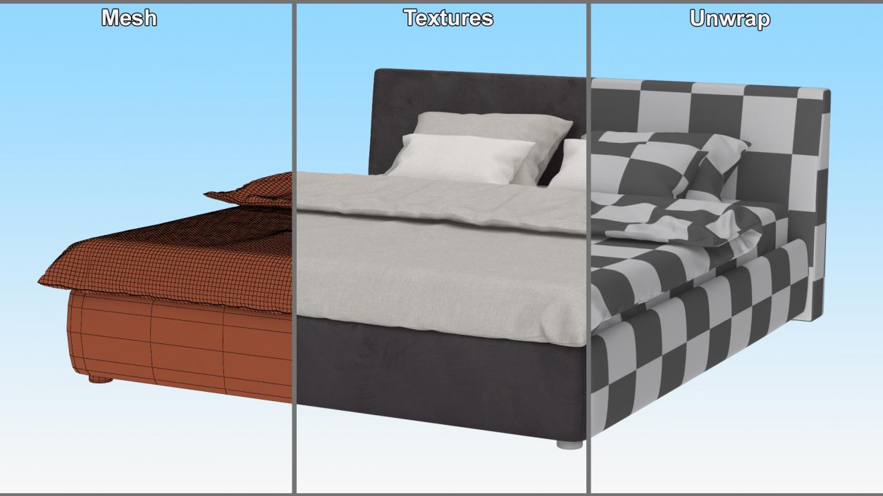 Modern Upholstered Double Bed 3D model