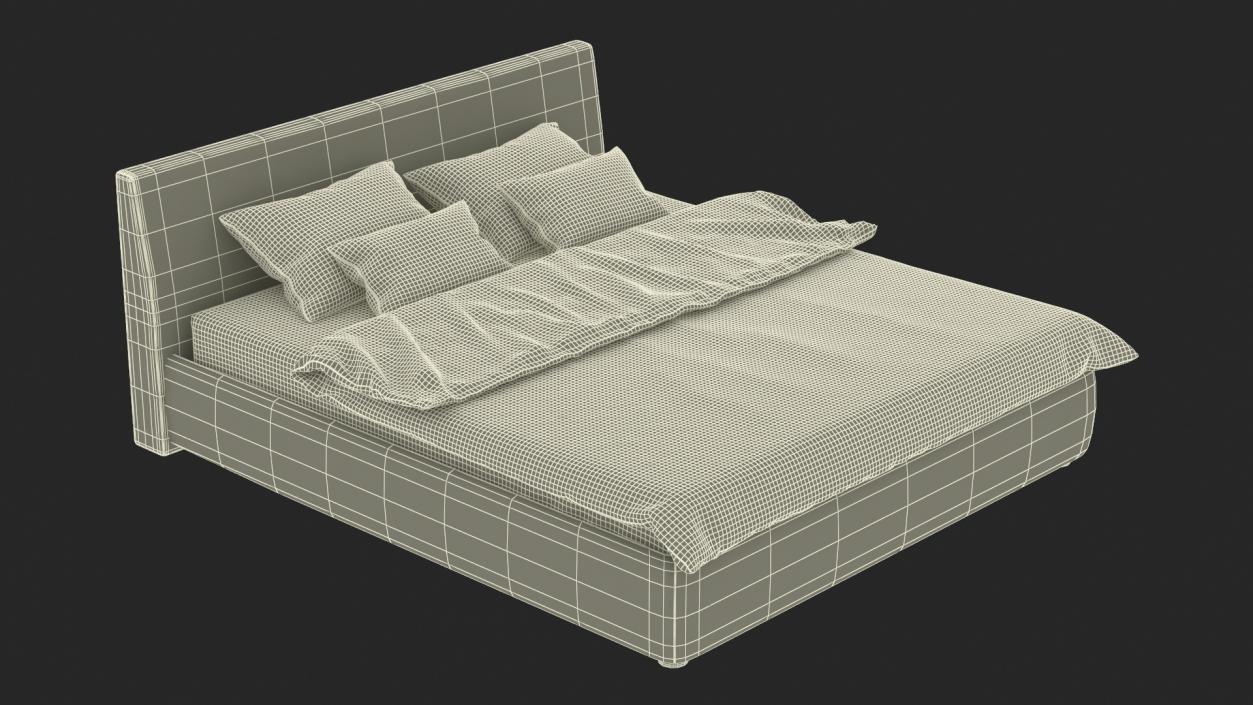 Modern Upholstered Double Bed 3D model