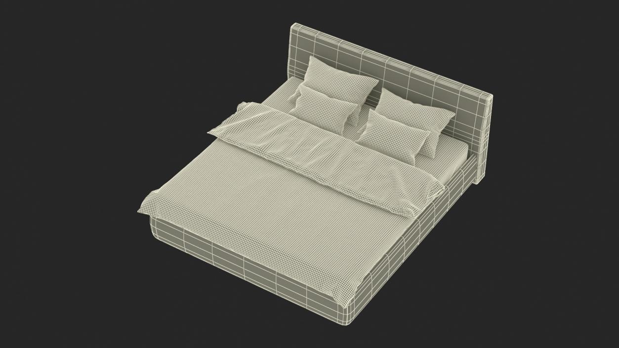 Modern Upholstered Double Bed 3D model