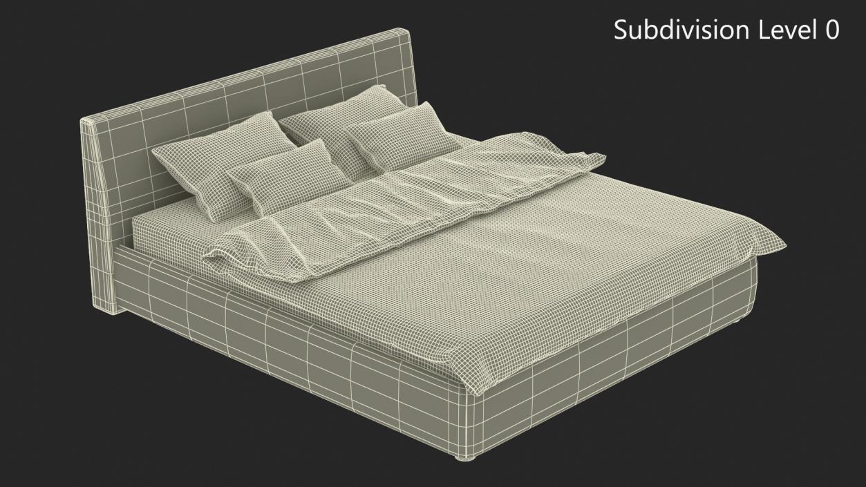 Modern Upholstered Double Bed 3D model