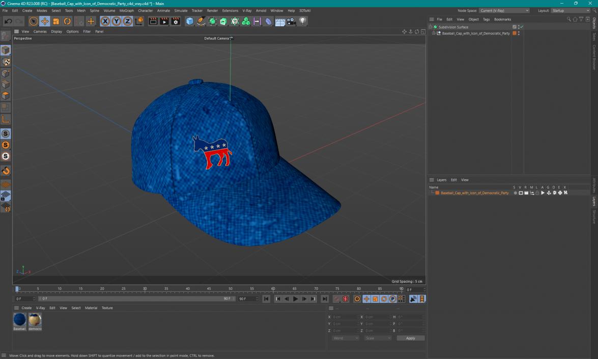 Baseball Cap with Icon of Democratic Party 3D