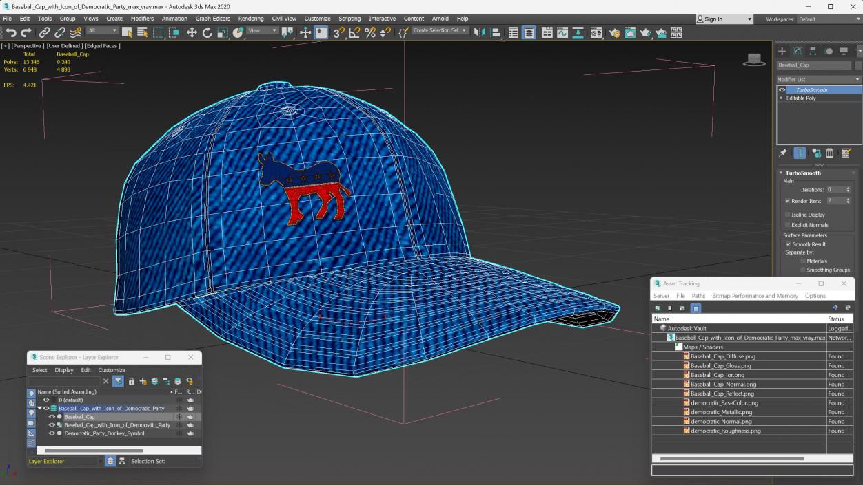 Baseball Cap with Icon of Democratic Party 3D