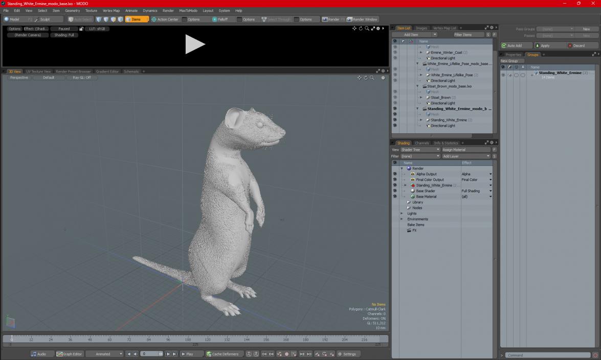 3D Standing White Ermine 2 model