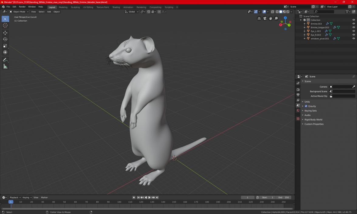 3D Standing White Ermine 2 model