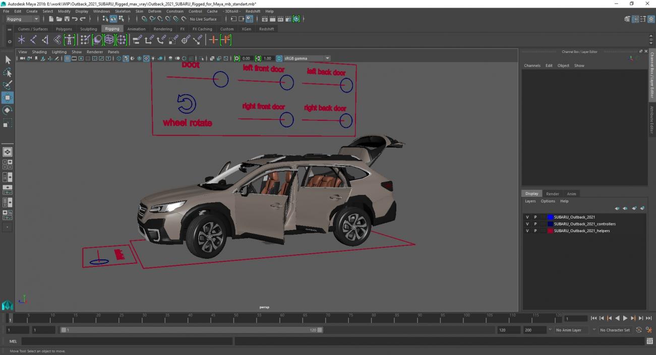 3D model Outback 2021 SUBARU Rigged for Maya