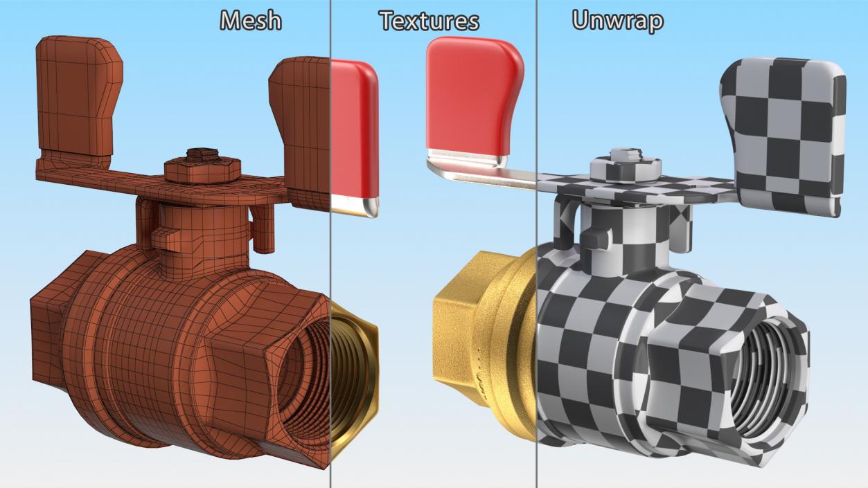 Brass Ball Valve with Union Butterfly Handle 3D model