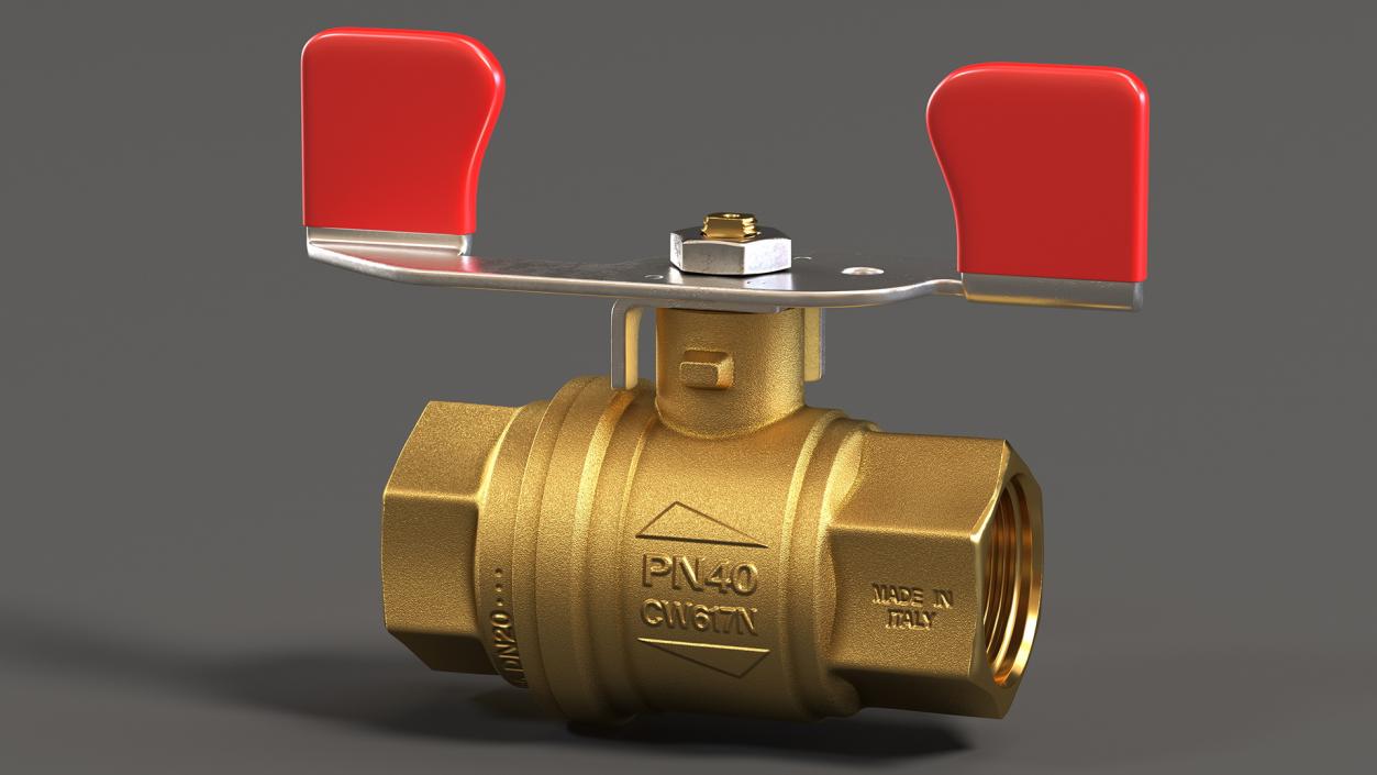 Brass Ball Valve with Union Butterfly Handle 3D model