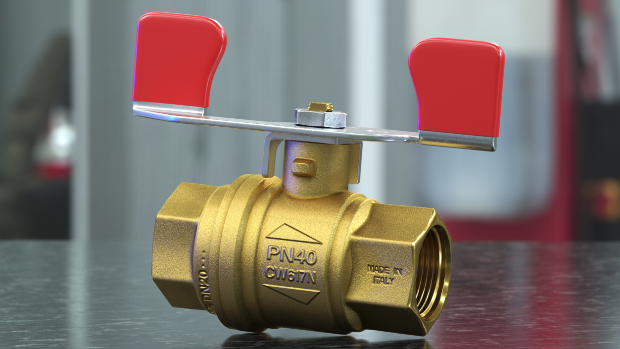 Brass Ball Valve with Union Butterfly Handle 3D model