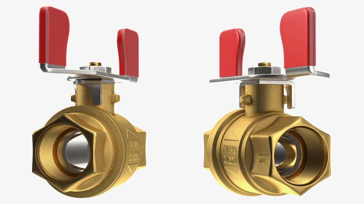 Brass Ball Valve with Union Butterfly Handle 3D model