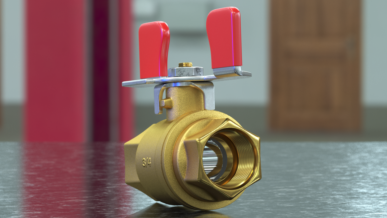 Brass Ball Valve with Union Butterfly Handle 3D model