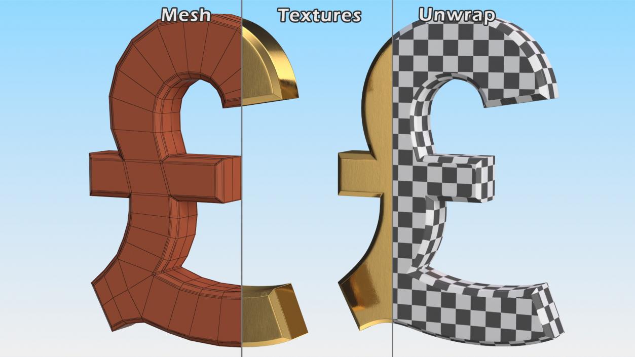 UK Pound Currency Symbol Gold 3D model