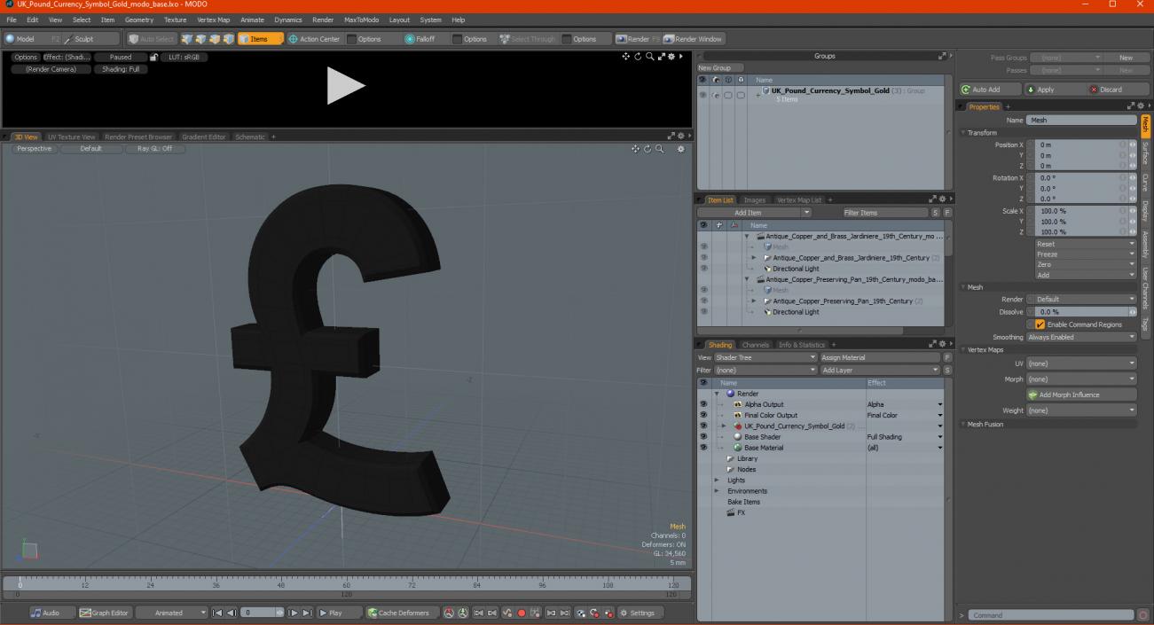 UK Pound Currency Symbol Gold 3D model