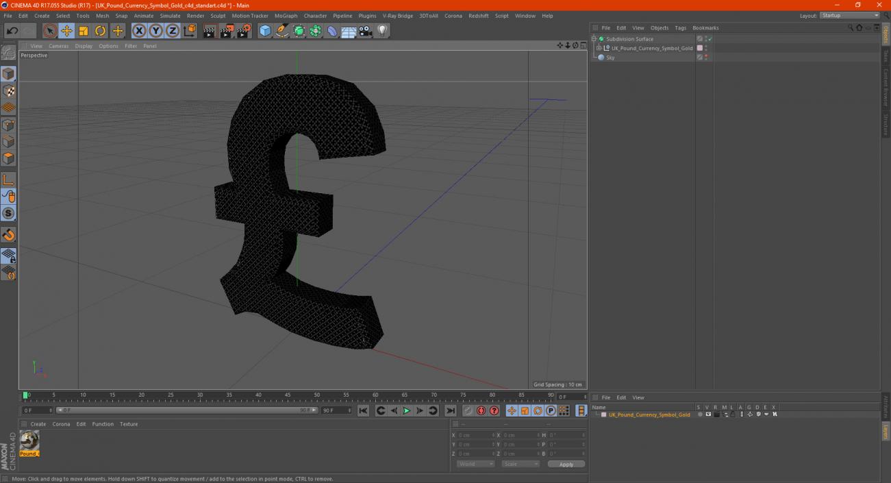 UK Pound Currency Symbol Gold 3D model